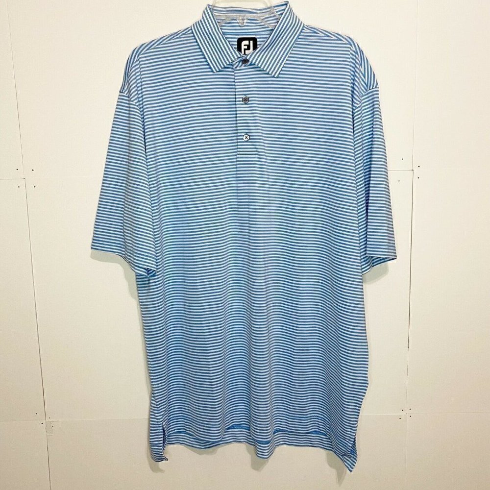 Footjoy XL Light Blue Striped Golf Polo Shirt